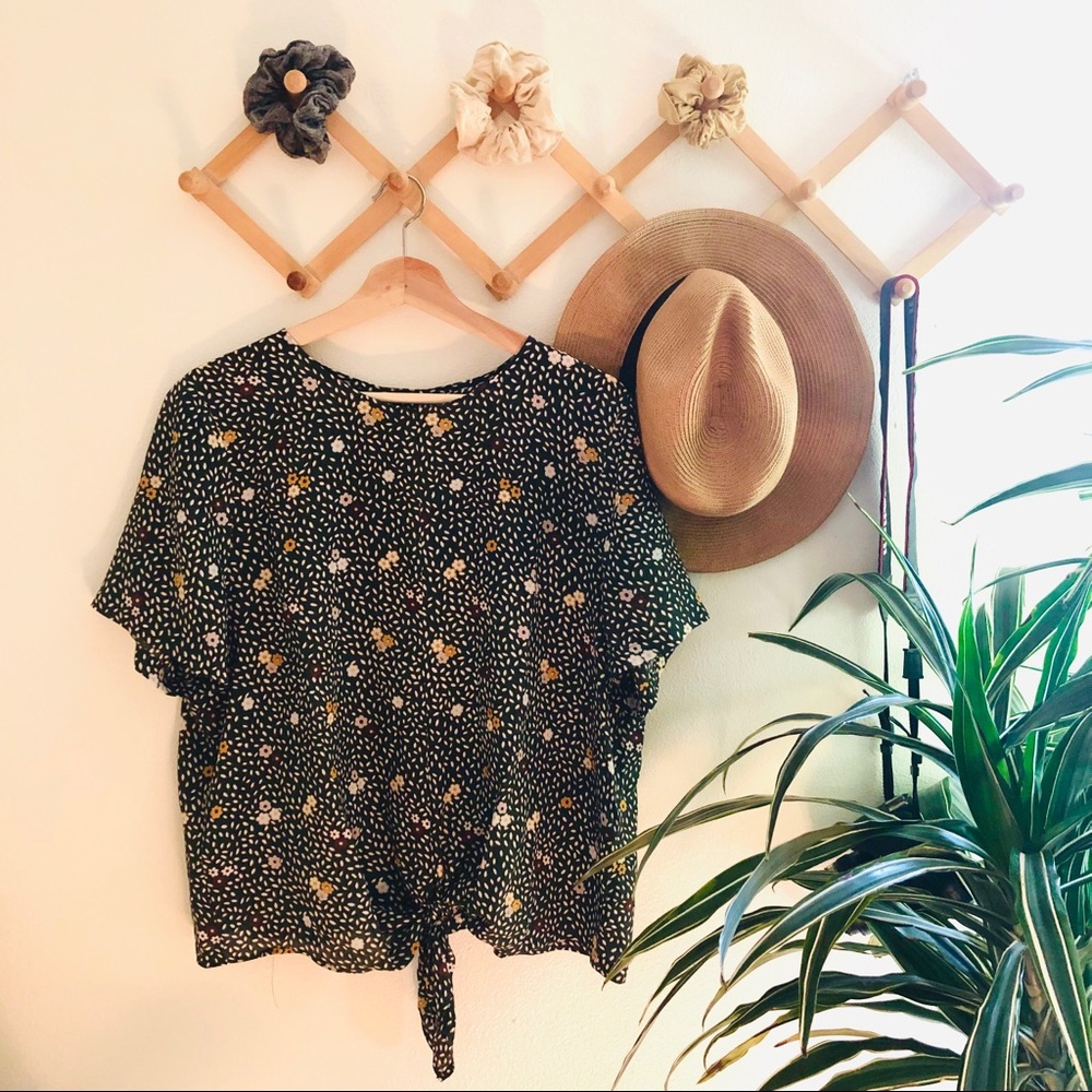 Madewell Silk Tie Front Floral Top